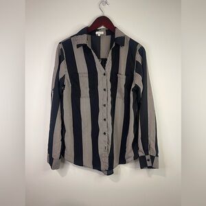 Maurices‎ Black and White Striped Button-Down Shirt